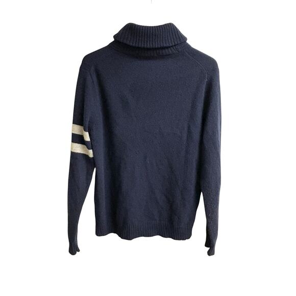 J. Crew 100% Lambswool Navy Shawl Collar Grey Striped Pullover Sweater - M - Picture 3 of 5